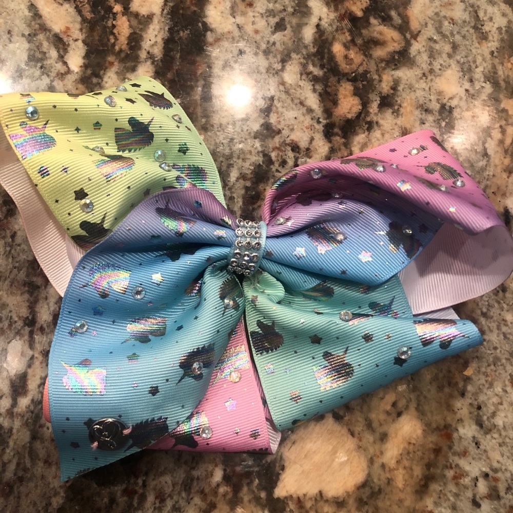 JoJo unicorn pastel bow with rhinestones